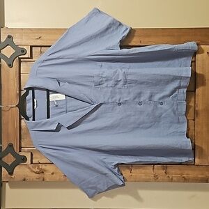 Penningtons Blue Wash Linen Blend Short Sleeve Blouse Size 2X NWT